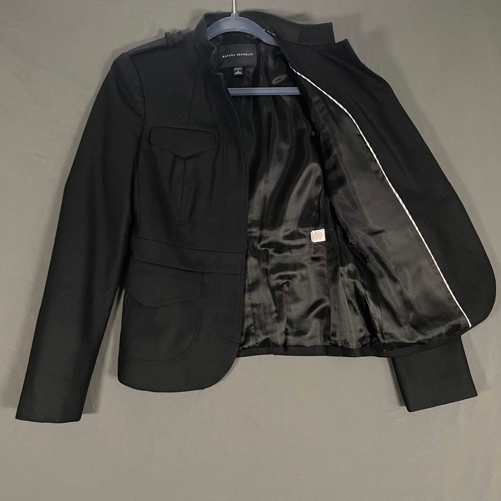 Banana Republic Womens Black Wool Flannel Military Jacket Size 4 Epaulettes